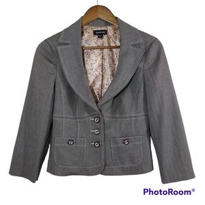 Bebe Herringbone Pattern Single Breasted Floral Lined Short Blazer Size 6